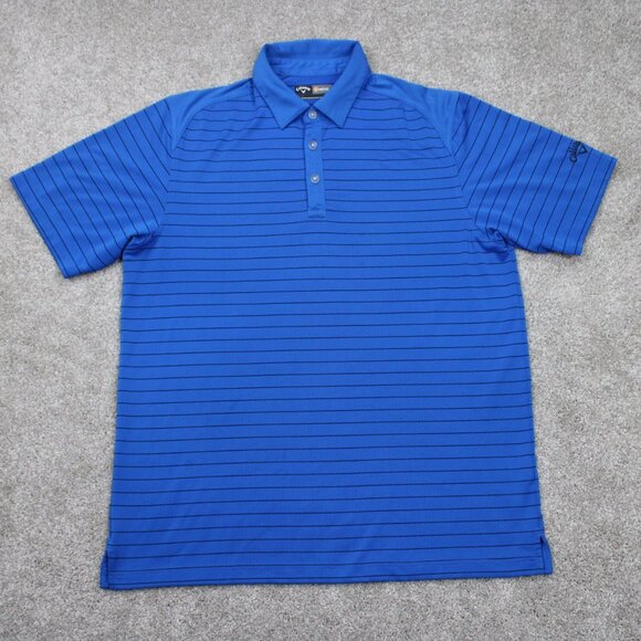 Callaway Opti-Dri Polo Shirt Mens Large Blue/Black Striped Polyester S/S Golf - Picture 1 of 12